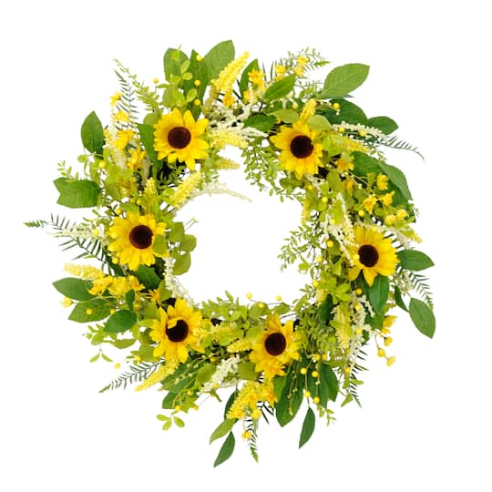 30&#x27;&#x27; Green and Yellow Sunflower Floral Spring Wreath